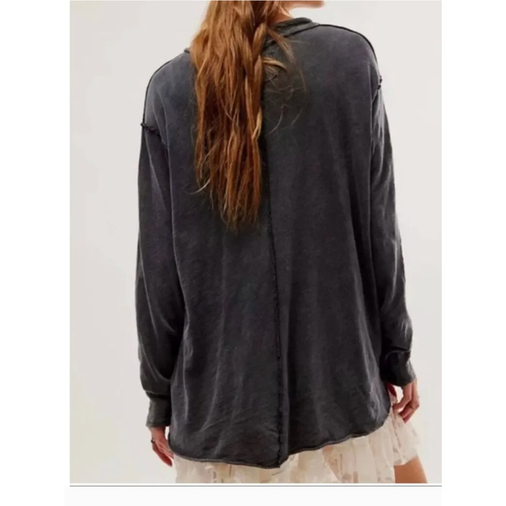 NEW Free People We the Free Regan Long Sleeve Tee Shirt L Washed Black - Picture 5 of 5